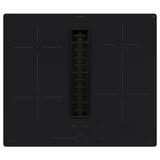 Musta induktioliesi automaattisella liesituulettimella, 5 vyöhykettä, mukaan lukien silta ja tehostin.
