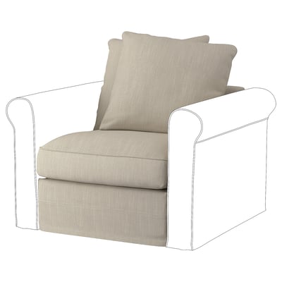 Grö nlid tuoli, beige, muhkea, pehmeät, rullatut käsivarret, irrotettava päällinen.