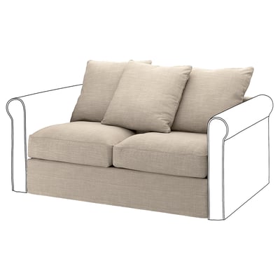 GRÖNLID beige sohva, moderni muotoilu rullatuilla käsivarsilla, vaaleanruskea kangas.