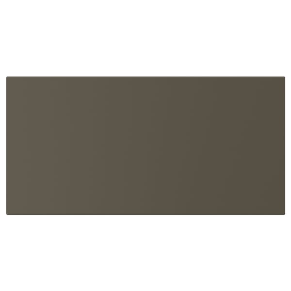 HAVSTORP-tuote tummanruskeana/beigenä. Sen suorakaiteen muotoinen, sileä ja valmistettu akryylimaalatusta kuitulevystä.