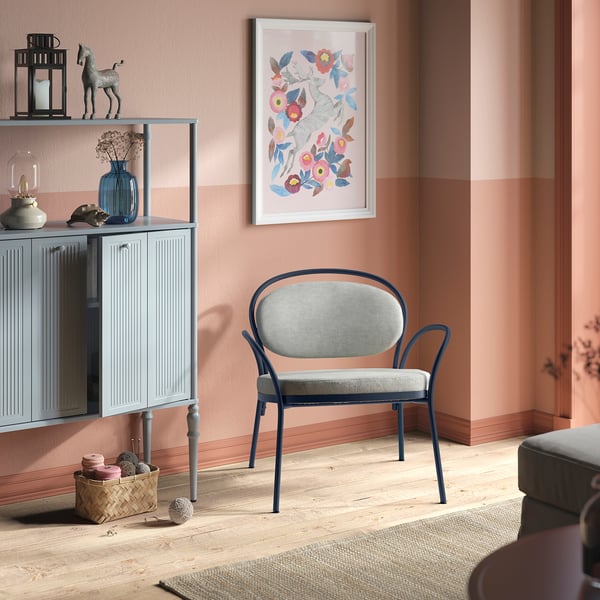 ISMANTORP Nojatuoli, metalli mustansininen/Tibbleby beige-harmaa