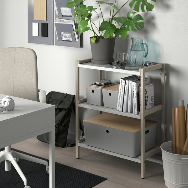 KUGGIS Kannellinen laatikko, vaaleanharmaa/bambu, 37x54x21 cm