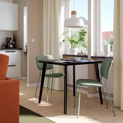 LISABO / VIHALS Pöytä + 2 tuolia, musta/vihreä Tibbleby harmaanvihreä, 88 cm