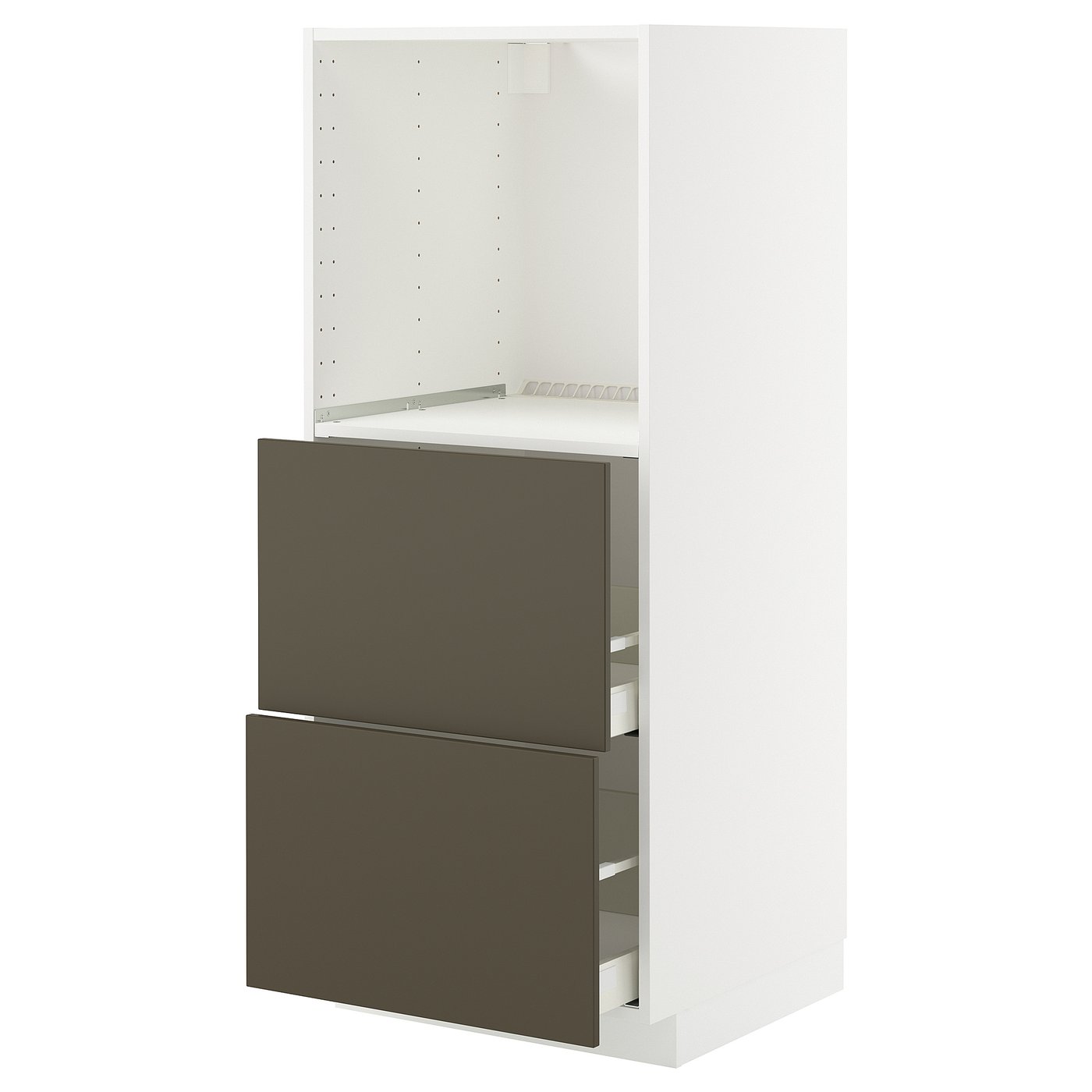 IKEA - METOD / MAXIMERA korkea kaappi uunille 2 laatikkoa, valkoinen/Havstorp ruskeanbeige