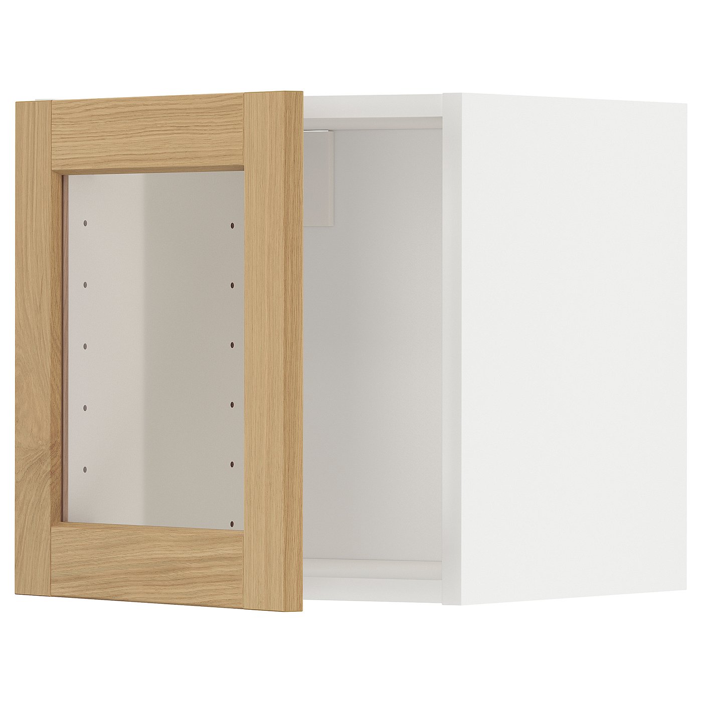 IKEA - METOD seinäkaappi vitriiniovella, valkoinen/Forsbacka tammi