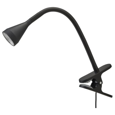 NÄVLINGE musta kiinnitettävä valaisin, säädettävä kaula, led, muovi & teräs.
