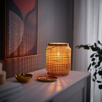 PÅVEFINK Lyhty pöytäkynttilälle, bambu, 25 cm