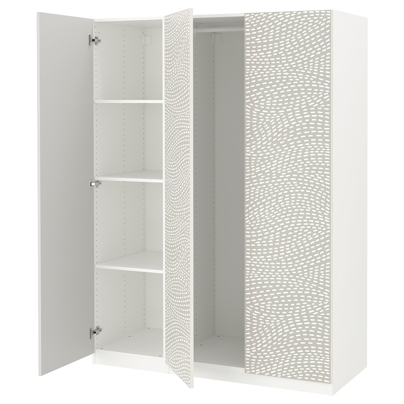 IKEA - PAX / MISTUDDEN vaatekaappikokonaisuus, valkoinen/harmaa kuvioitu