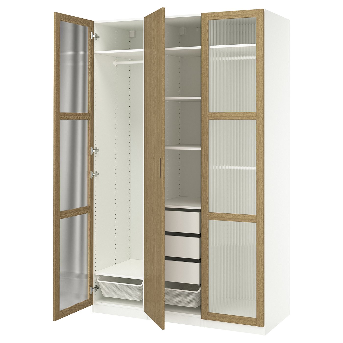 IKEA - PAX / TONSTAD vaatekaappikokonaisuus, valkoinen/tammiviilu lasi, 150x60x236 cm