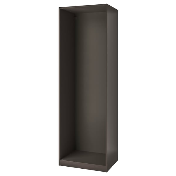 Musta IKEA PAX -vaatekaapin runko, suorakaiteen muotoinen, tummanharmaa mattapinta.
