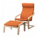 Oranssi POÄNG-tuoli- ja rahisarja, tammirunko, pehmeät tyynyt.