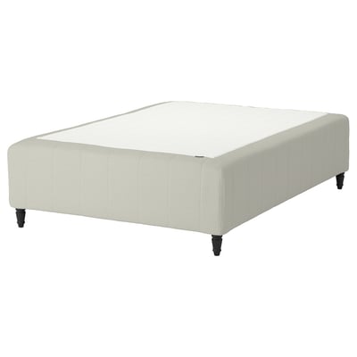 IKEA RISHÖJDEN sängynpohja, valkoinen, verhoiltu, neliömäiset reunat.