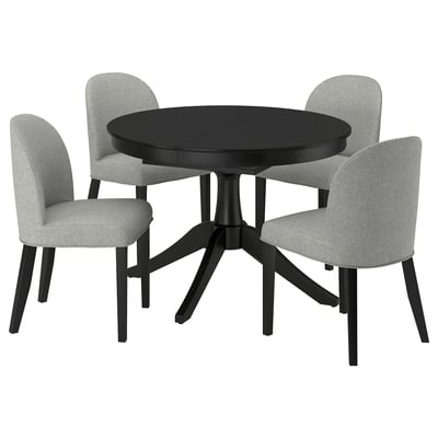 ROSENTORP / ROSENTORP Pöytä + 4 tuolia, musta/Tibbleby beige/ruskea musta, 110/155 cm