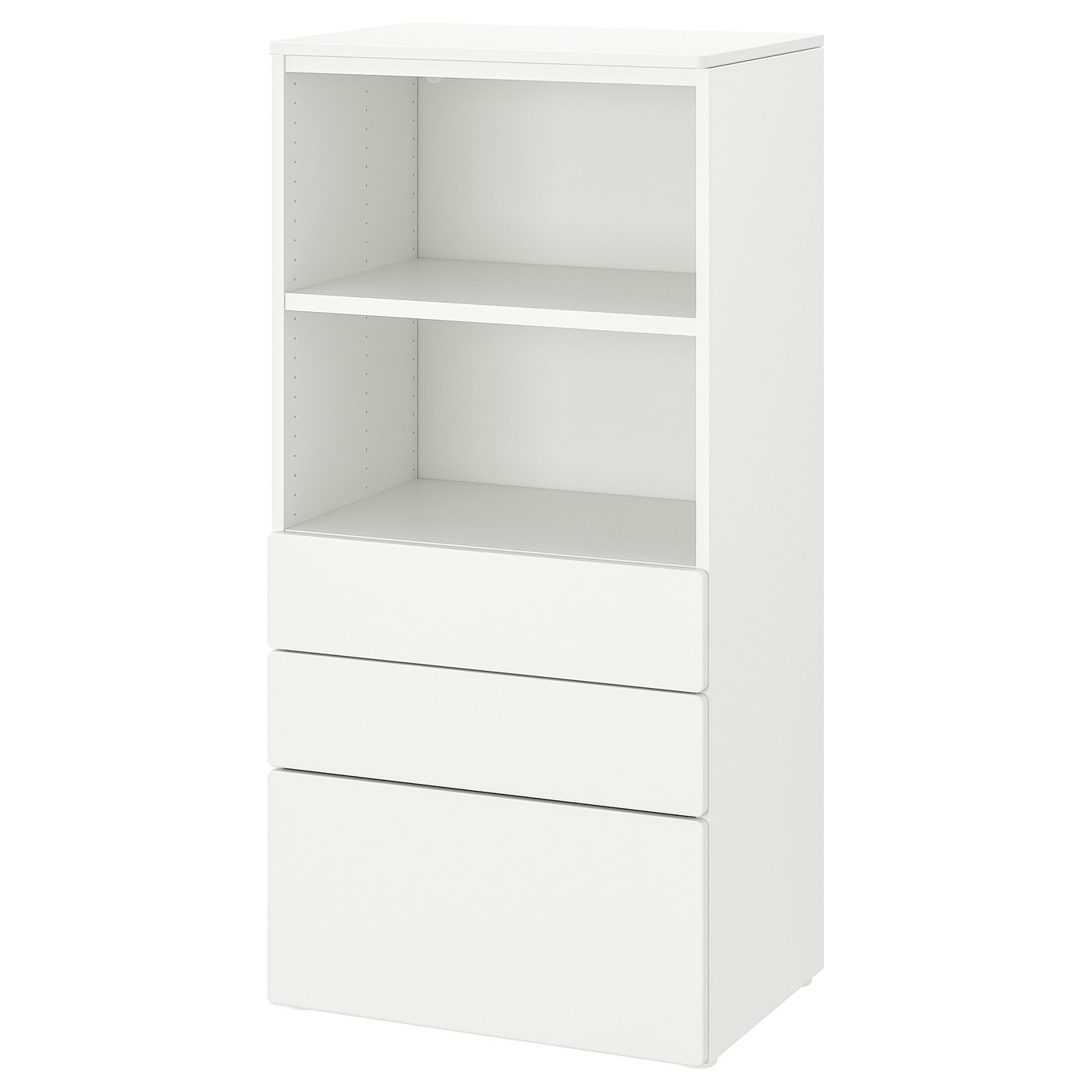 White bookshelf with 3 drawers