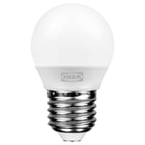 Ikea SOLHETTA polttimo, valkoinen, pallomainen muoto, kestävä muovikansi.