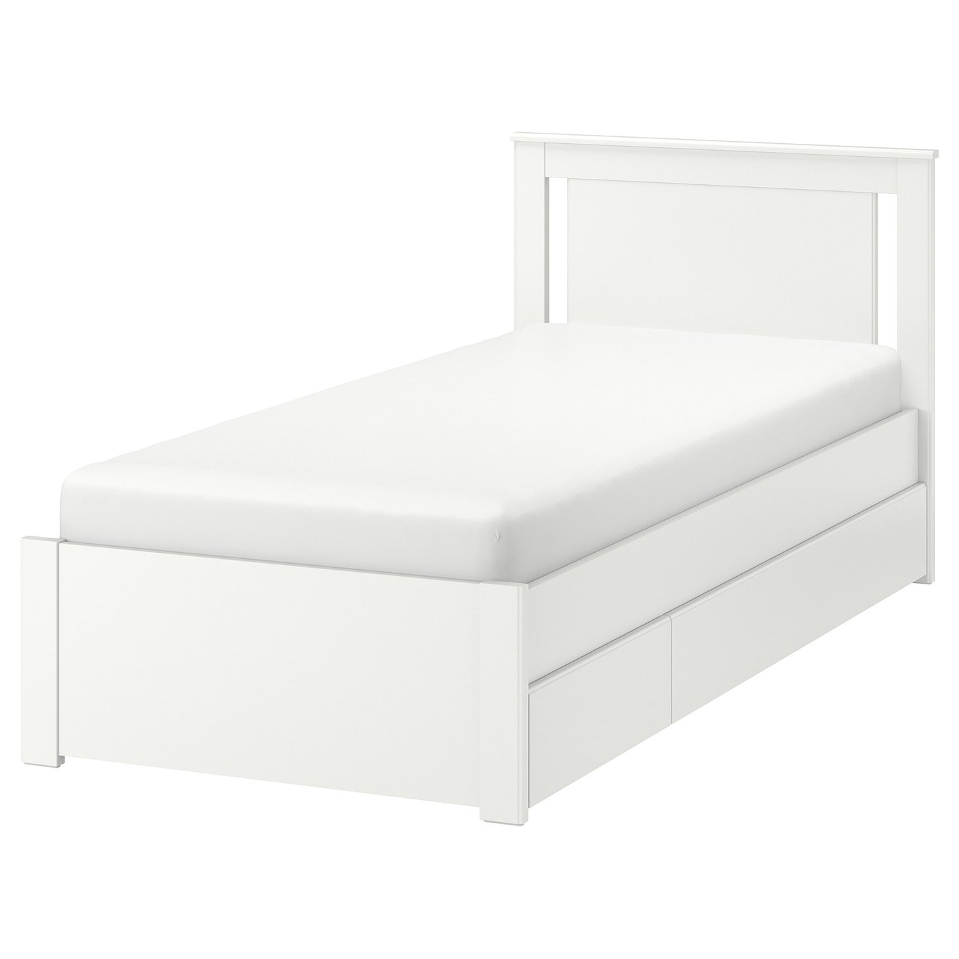 White bed frame with drawers