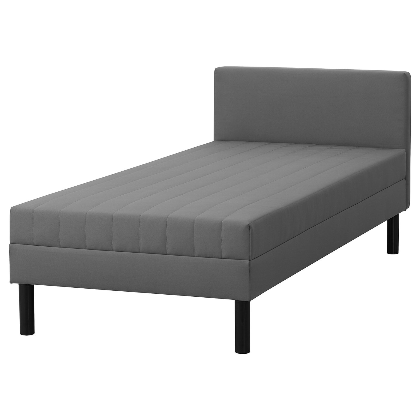 Grey bed frame with mattress