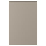 UPPLÖV-keittiön kaapit beige, moderneilla, integroiduilla kahvoilla ja viistetyillä reunoilla.