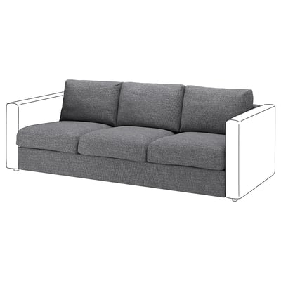 Moderni harmaa tweed-sohva, VIMLE, 3-istuttava suorakaiteen muotoisilla käsivarsilla.