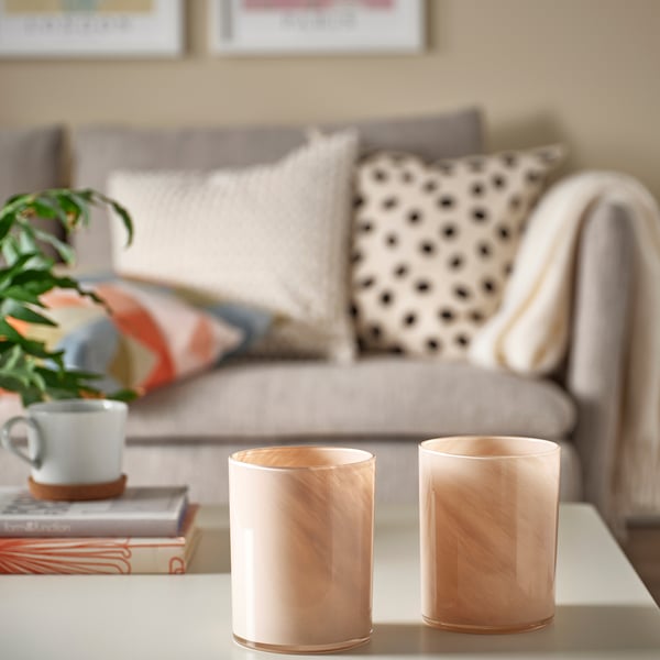 VINDSTILLA Kynttiläastia, beige, 15 cm