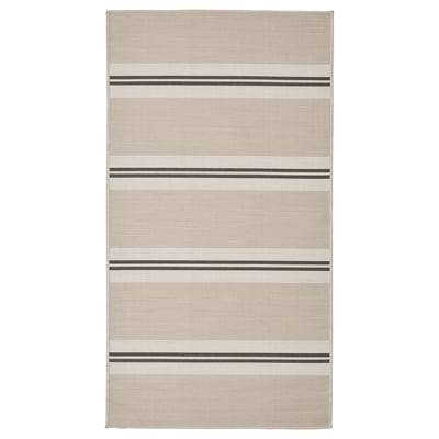 VIRKLUND matto, beige & harmaa, raidallinen, suorakaiteen muotoinen, litteäkudos, sisä/ulko.