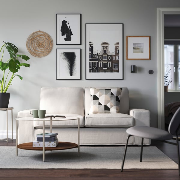 VITTSJÖ Sohvapöytä, vaalea beige/lasi, 75 cm
