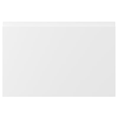 VOXTORP mattavalkoinen keittiökaluste, jossa on sileä pinta ja integroidut kahvat. Minimalistinen ja moderni muotoilu.