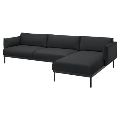 Modern L-formad grå sektionssoffa med eleganta metallben, designad för komfort och stil.