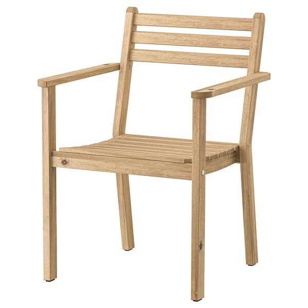 Askholm trästol. Naturligt ljusbrun. Robust, bekväm med armstöd.