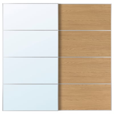 AULI / MEHAMN Skjutdörrpar, aluminium spegelglas/dubbelsidig ekmönstrad, 200x201 cm