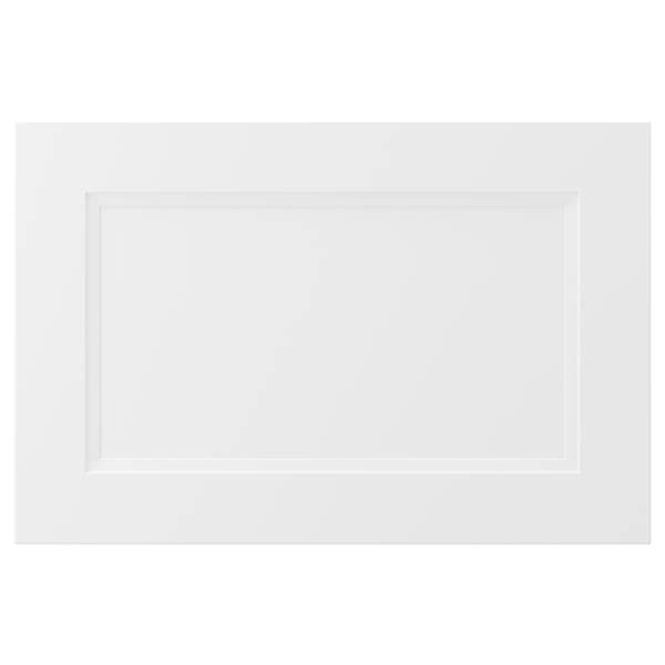 AXSTAD: vit kökslucka med mjuka linjer och infälld panel. Matt yta, framsida av plastfolie, återvunnet material.