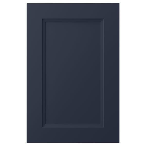 Detta är en AXSTAD kökslucka med en marinblå, slät, rektangulär design, med en infälld mittpanel.
