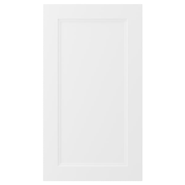 En vit, rektangulär AXSTAD köksskåpslucka med en modern, infälld paneldesign. Den är gjord av fiberplatta med en slät yta som är lätt att rengöra.