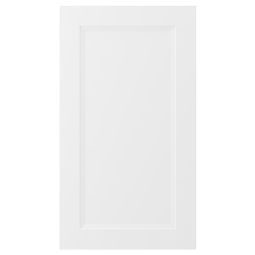 En vit, rektangulär AXSTAD köksskåpslucka med en modern, infälld paneldesign. Den är gjord av fiberplatta med en slät yta som är lätt att rengöra.