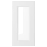 AXSTAD vit skåpdörr, med mjuka linjer och infälld paneldesign, tillverkad av plast och härdat glas.
