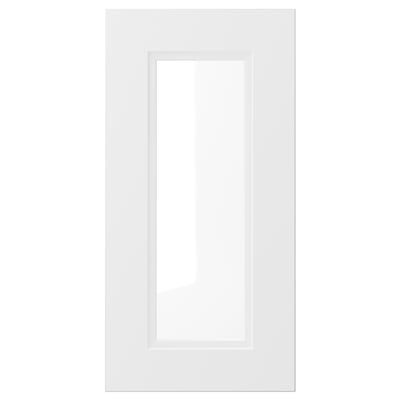 AXSTAD vit skåpdörr, med mjuka linjer och infälld paneldesign, tillverkad av plast och härdat glas.