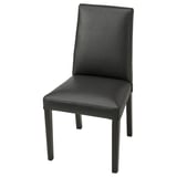 Svart läder BERGMUND stol, modern design med fyrkantig rygg och sits, fyra smala ben.
