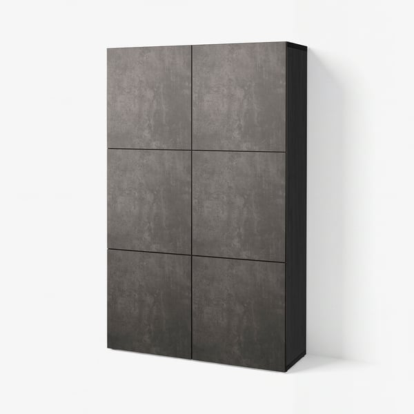 BESTÅ Förvaring med dörrar, svartbrun Kallviken/mörkgrå betongmönstrad, 120x42x193 cm
