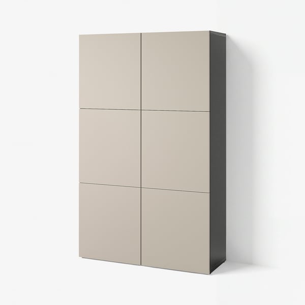 BESTÅ Förvaring med dörrar, svartbrun/Lappviken ljust gråbeige, 120x42x193 cm