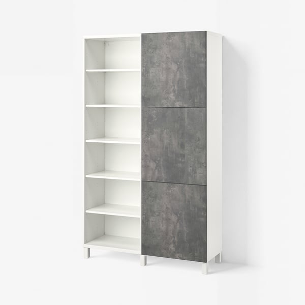 BESTÅ Förvaring med dörrar, vit/Kallviken/Stubbarp betongmönstrad, 120x42x202 cm