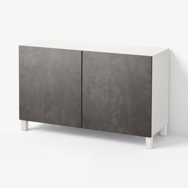 BESTÅ Förvaring med dörrar, vit Kallviken/Stubbarp/mörkgrå betongmönstrad, 120x42x74 cm