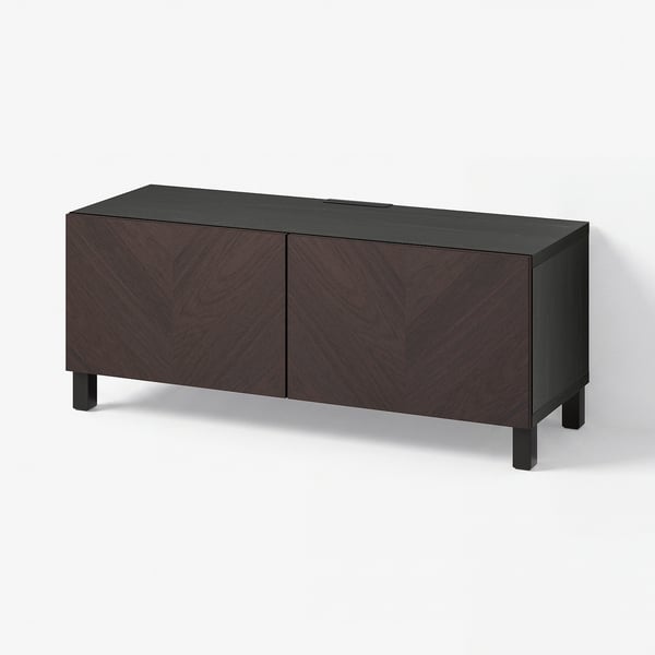 BESTÅ Tv-bänk med dörrar, svartbrun Hedeviken/Stubbarp/mörkbrun betsad ekfaner, 120x42x48 cm