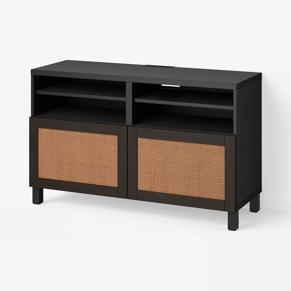 BESTÅ Tv-bänk med dörrar, svartbrun/Studsviken/Stubbarp mörkbrun, 120x42x74 cm