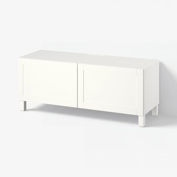 BESTÅ Tv-bänk med dörrar, vit Hanviken/Stubbarp/vit, 120x42x48 cm