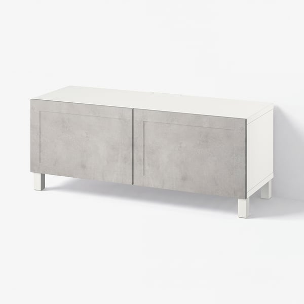 BESTÅ Tv-bänk med dörrar, vit Kallviken/Stubbarp/ljusgrå, 120x42x48 cm