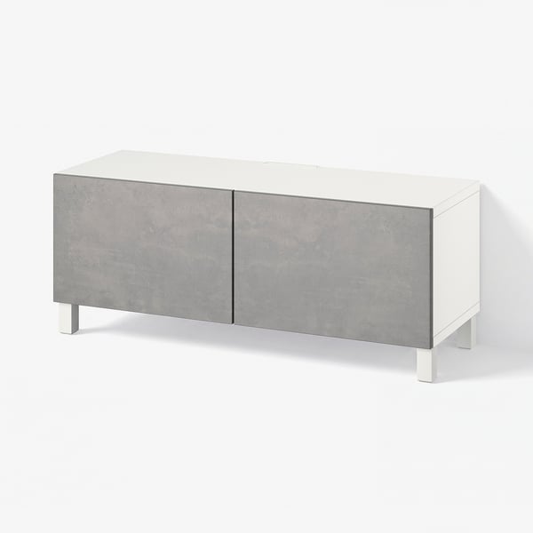 BESTÅ Tv-bänk med dörrar, vit Kallviken/Stubbarp/mörkgrå, 120x42x48 cm