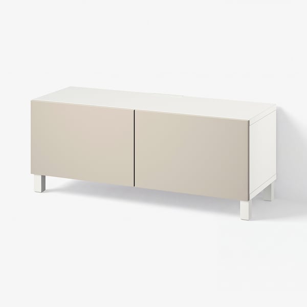 BESTÅ Tv-bänk med dörrar, vit Lappviken/Stubbarp/ljusgrå/beige, 120x42x48 cm