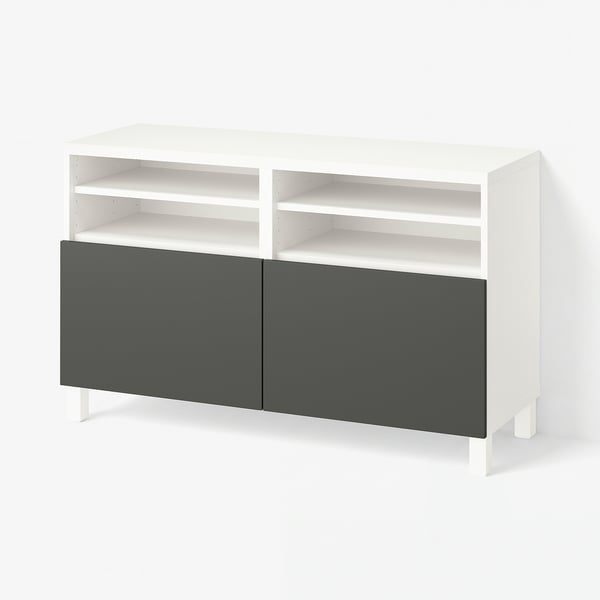 BESTÅ Tv-bänk med dörrar, vit/Lappviken/Stubbarp mörkgrå, 120x42x74 cm