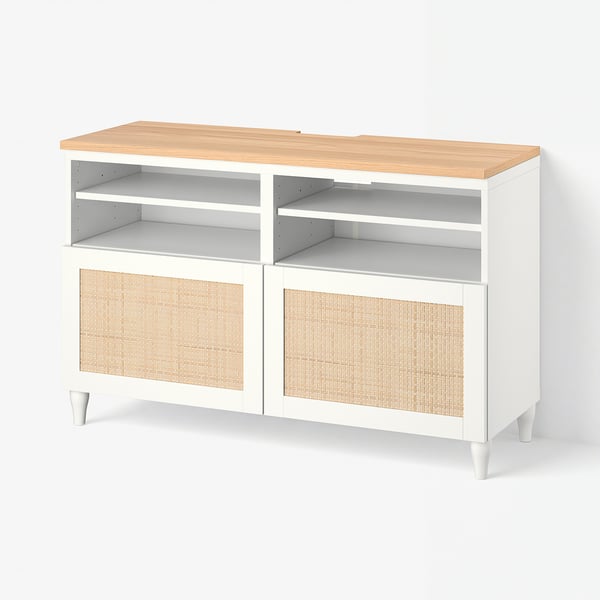 BESTÅ Tv-bänk med dörrar, vit/Studsviken/Kabbarp vit, 120x42x76 cm