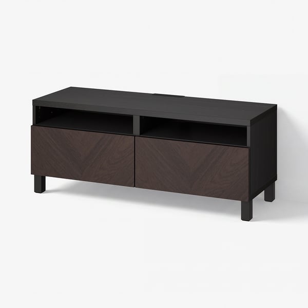 BESTÅ Tv-bänk med lådor, svartbrun Hedeviken/Stubbarp/mörkbrun betsad ekfaner, 120x42x48 cm
